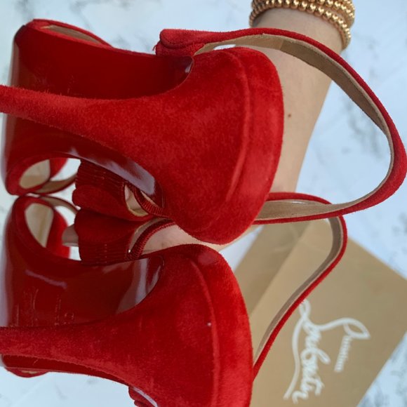 Christian Louboutin Vavazou Red Suede Strappy Heel - Picture 11 of 14